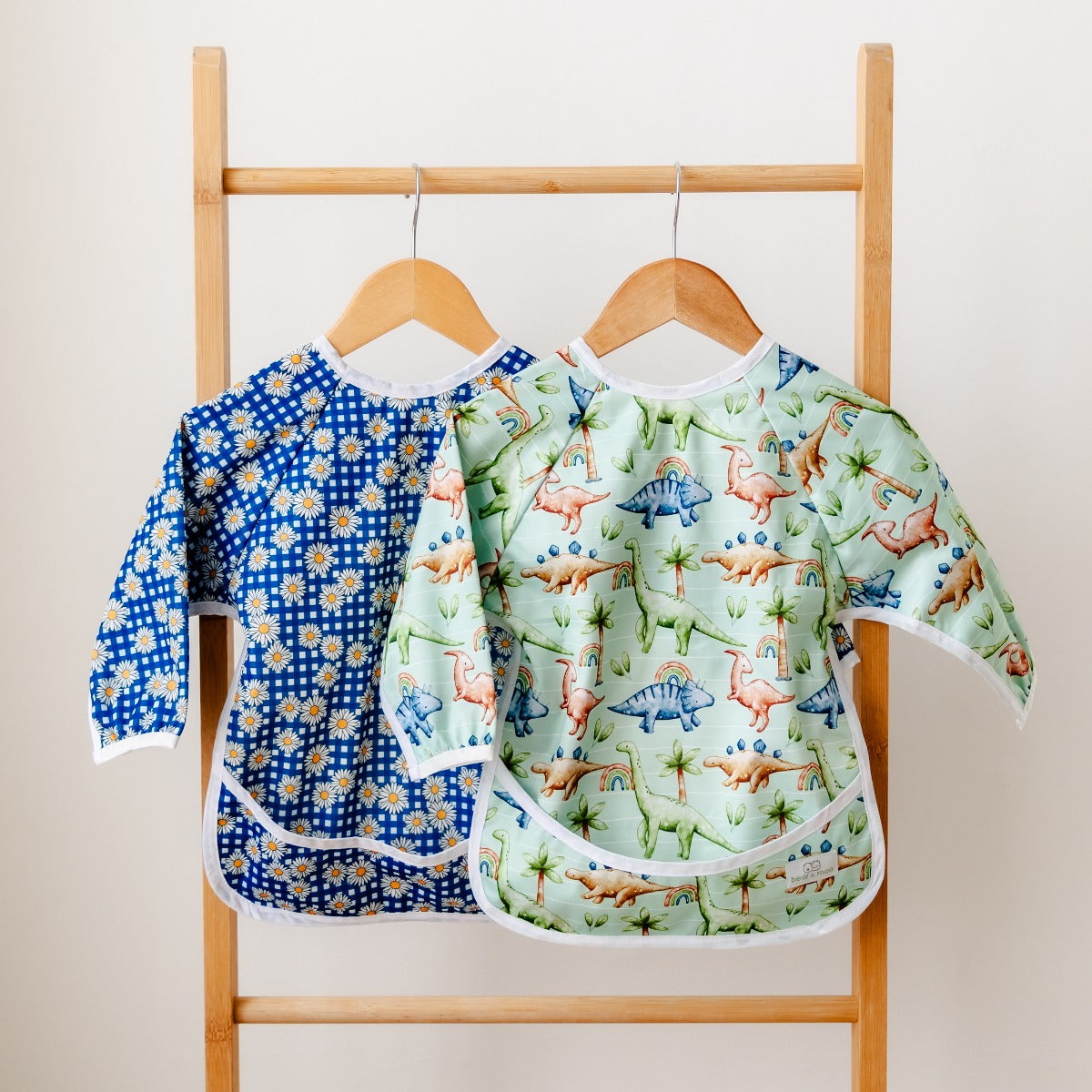 Bear & Moo Sleeved Bib | Waterproof Reusable Bib | Daisy Gingham print