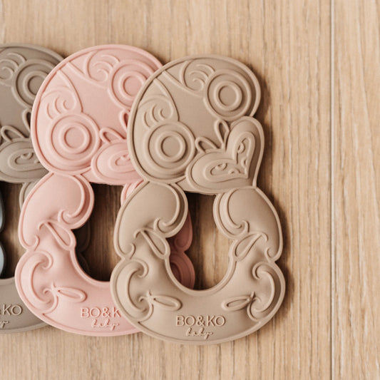 BO & KO Baby Tiki Teether in Latte available at Bear & Moo | Silicone Teether