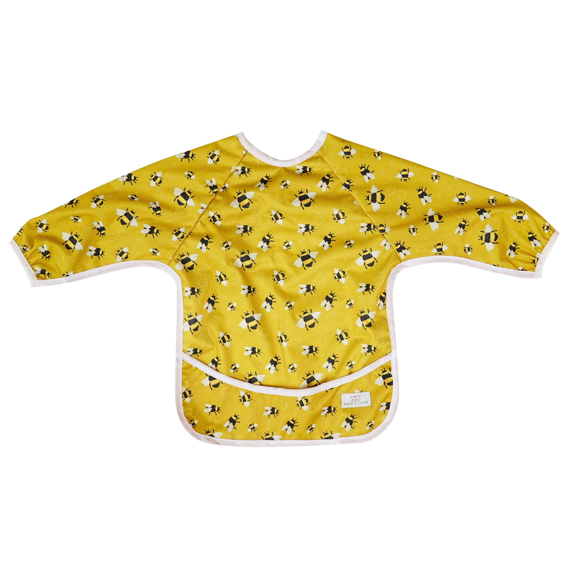 Bear & Moo Sleeved Bib | Waterproof Reusable Bib | Busy Bees print
