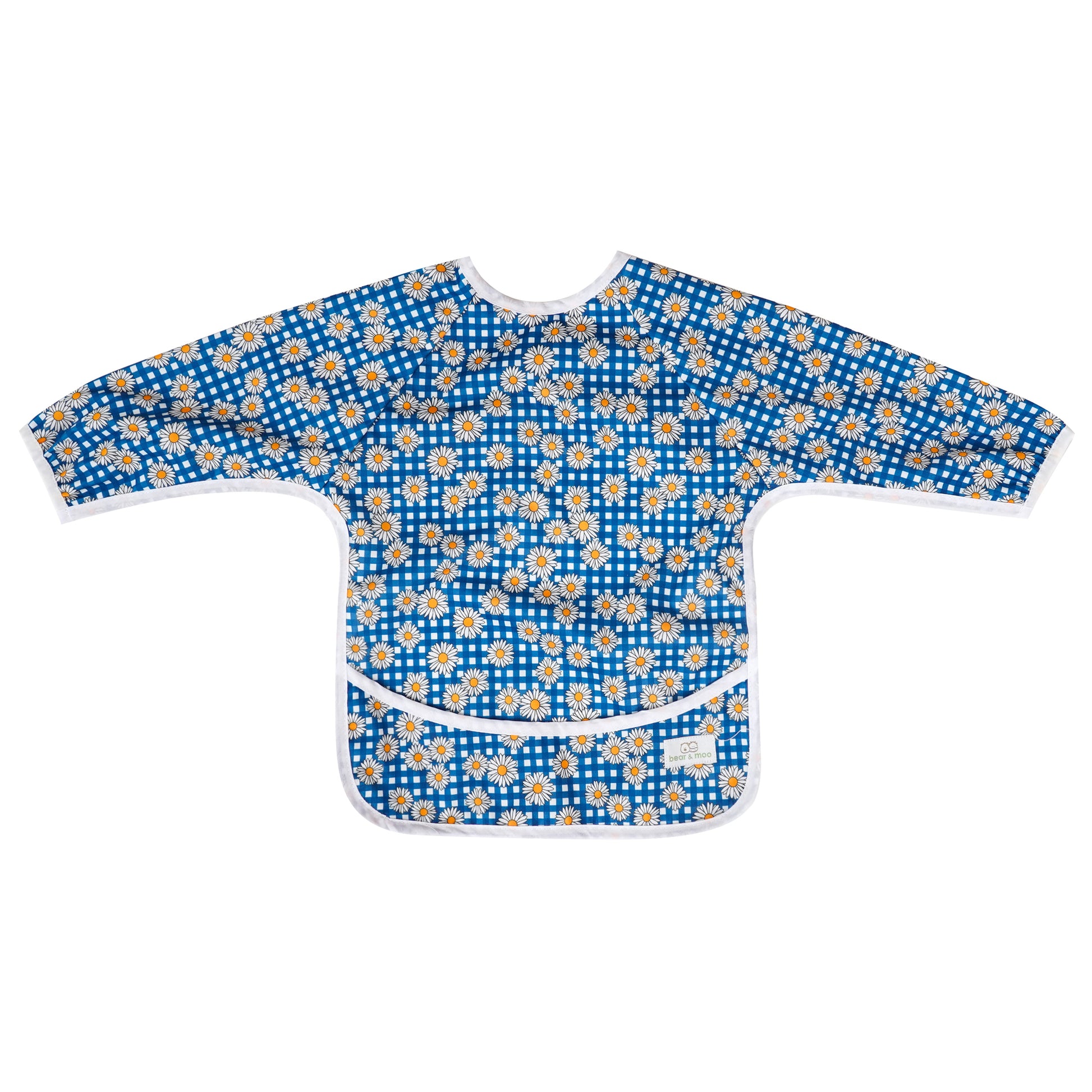 Bear & Moo Sleeved Bib | Waterproof Reusable Bib | Daisy Gingham print