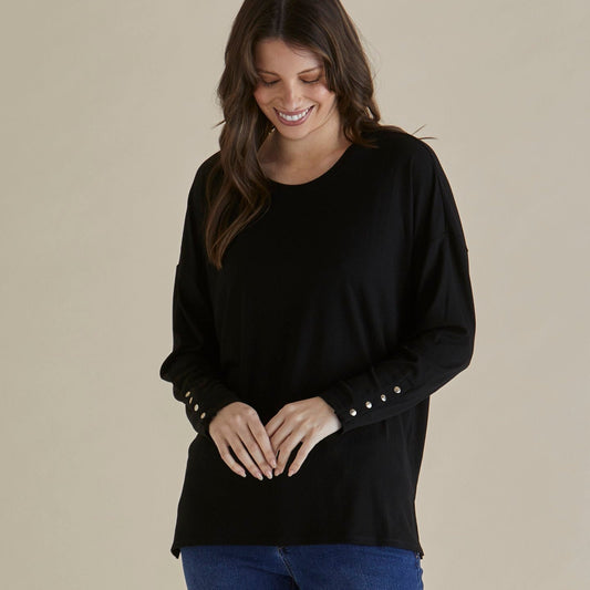 Betty Basics Hendrix Ribbed Long Sleeve Tee | Black available at Bear & Moo