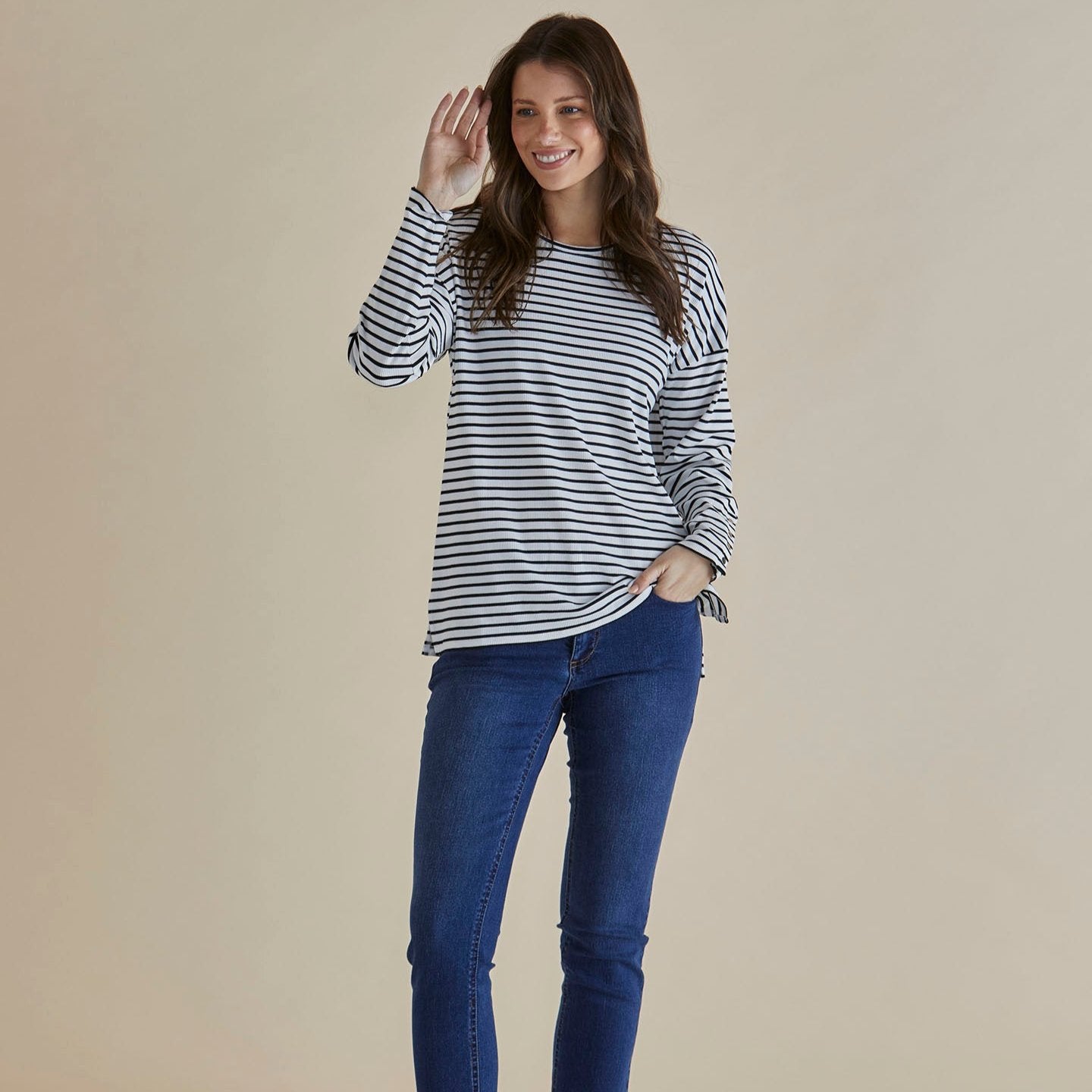 Betty Basics Hendrix Ribbed Long Sleeve Tee | Stripe available at Bear & Moo