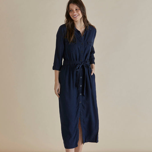 Betty Basics Betty Lyocell Shirt Dress | Dark Vintage Blue available at Bear & Moo