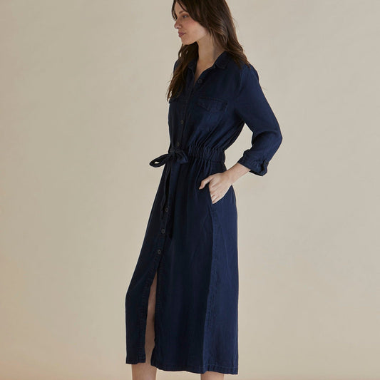 Betty Basics Betty Lyocell Shirt Dress | Dark Vintage Blue available at Bear & Moo
