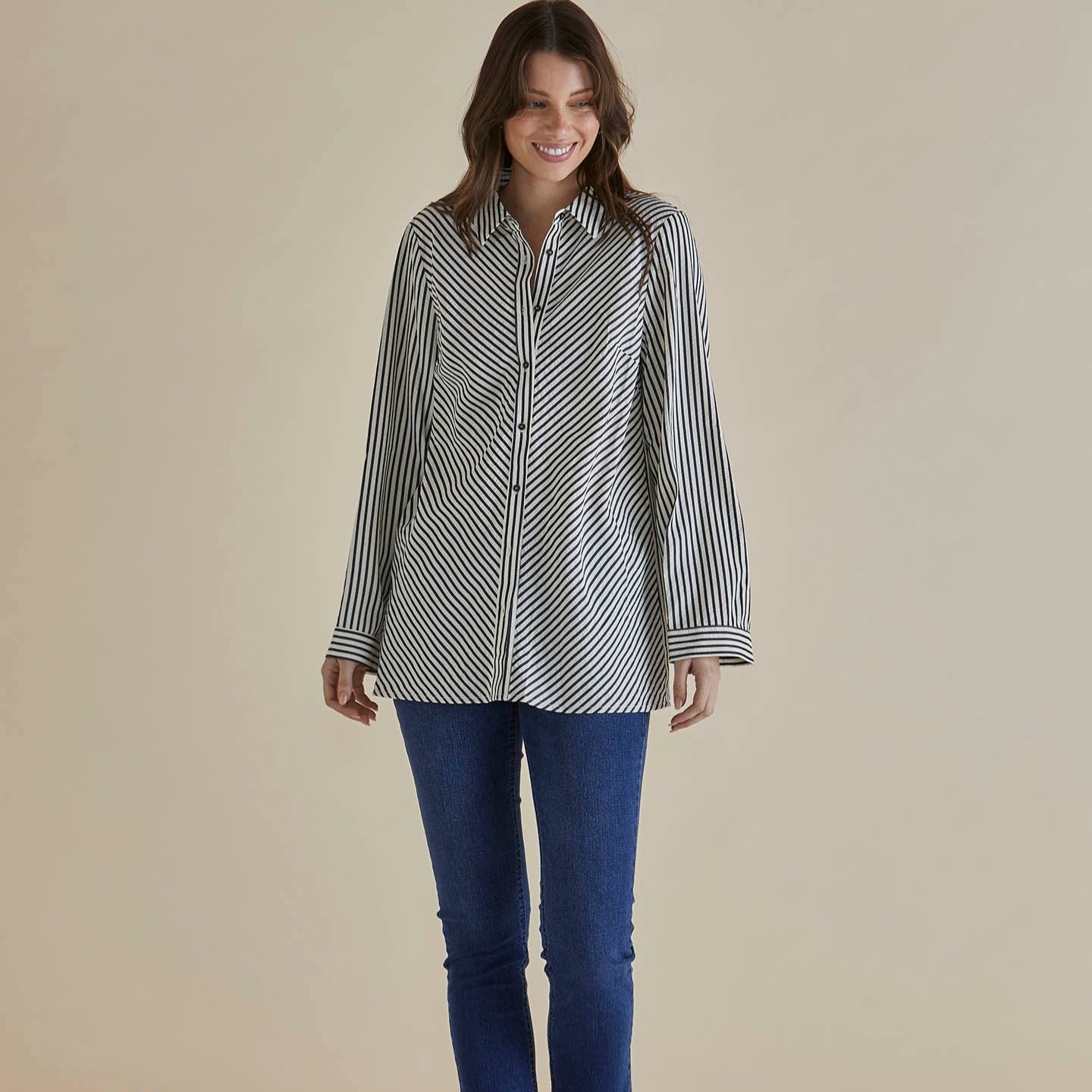 Betty Basics Crinkle Shirt in Black & White Stripe available at Bear & Moo
