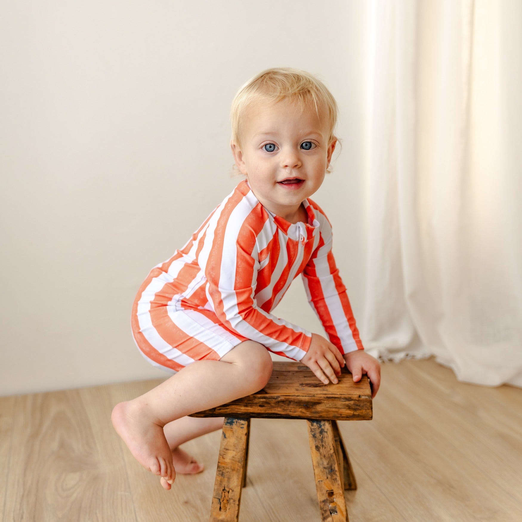 Bear & Moo Emerson Swimsuit | Coral Stripes | Kids Togs available at Bear & Moo