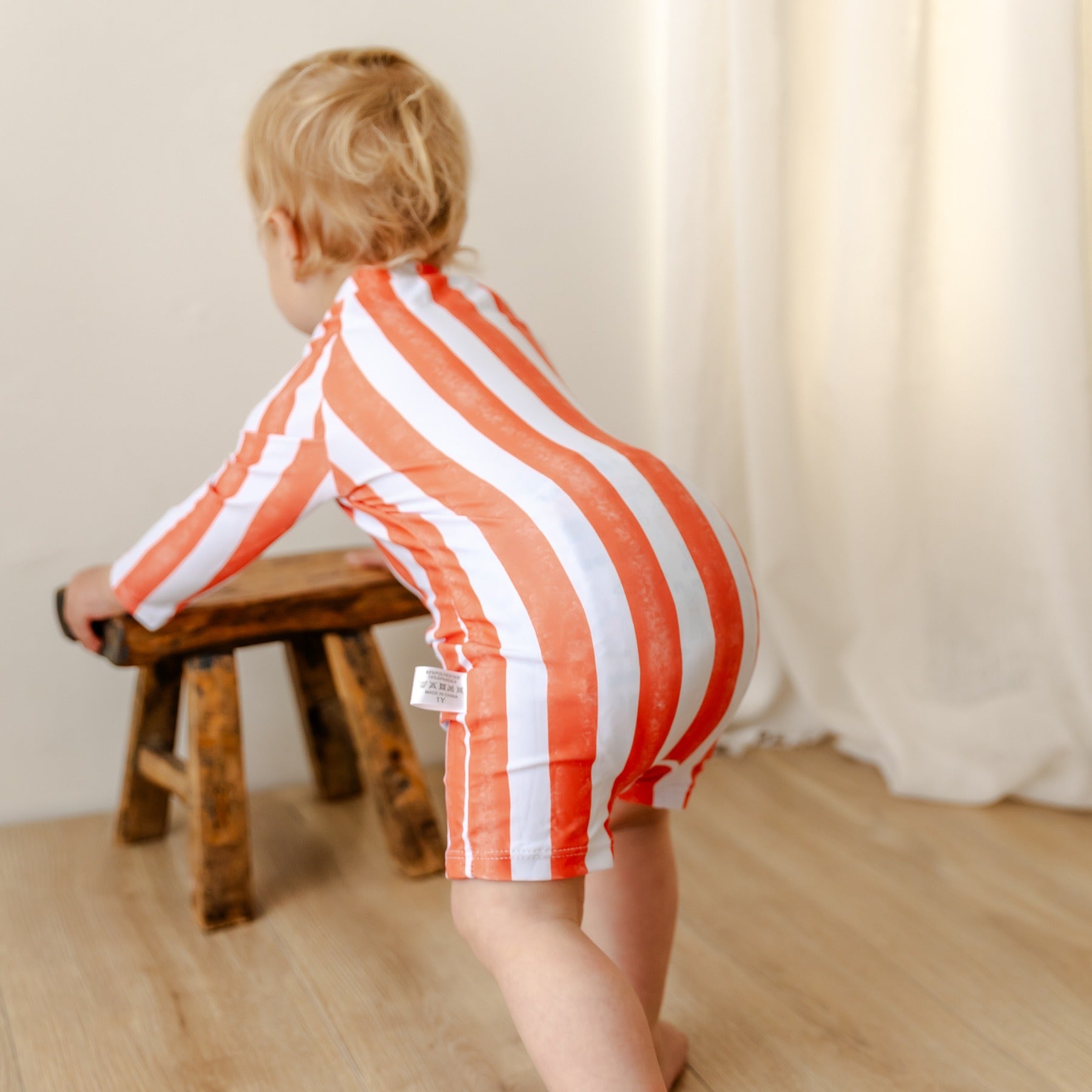 Bear & Moo Emerson Swimsuit | Coral Stripes | Kids Togs available at Bear & Moo