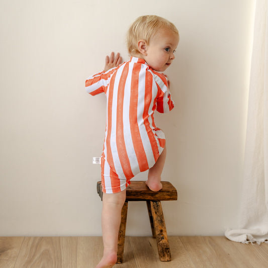 Bear & Moo Emerson Swimsuit | Coral Stripes | Kids Togs available at Bear & Moo