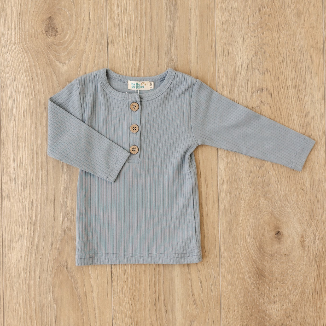 Hello Poppet Henley Ribbed Top in Duck Egg available at Bear & Moo