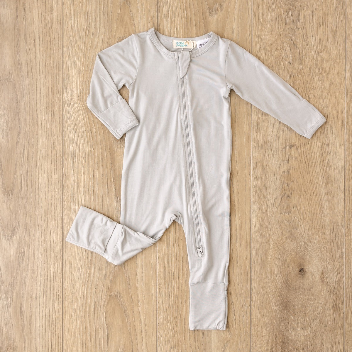 Hello Poppet Bamboo All-in-One suit in Grey available at Bear & Moo