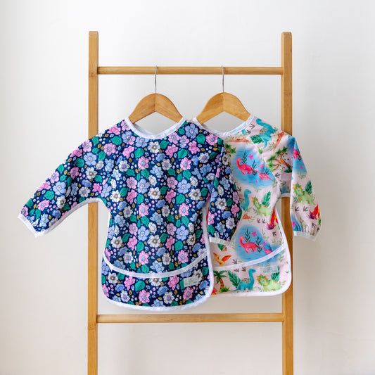 Bear & Moo Sleeved Bib | Retro Vintage Blooms