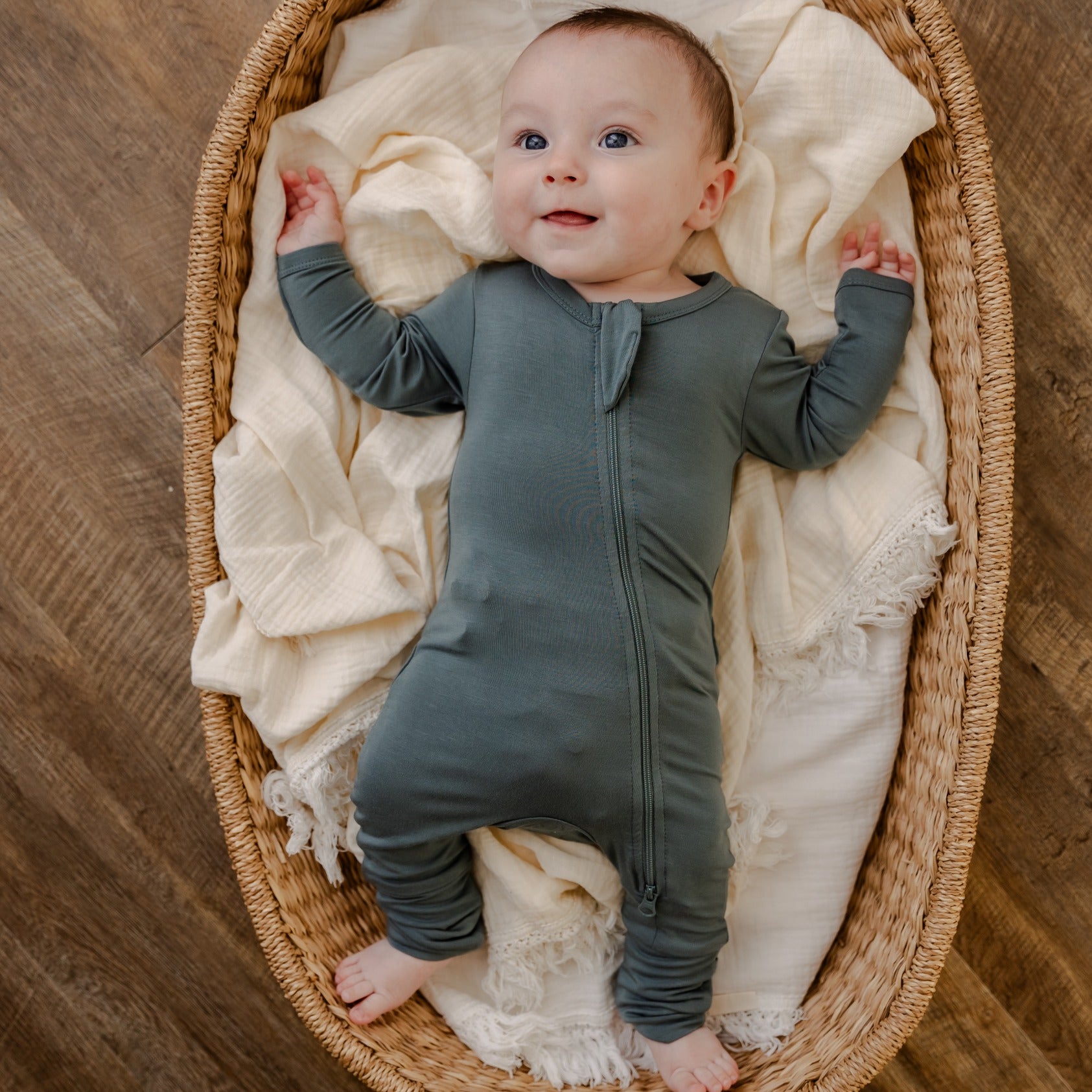 Hello Poppet Bamboo All-in-One suit in Slate available at Bear & Moo