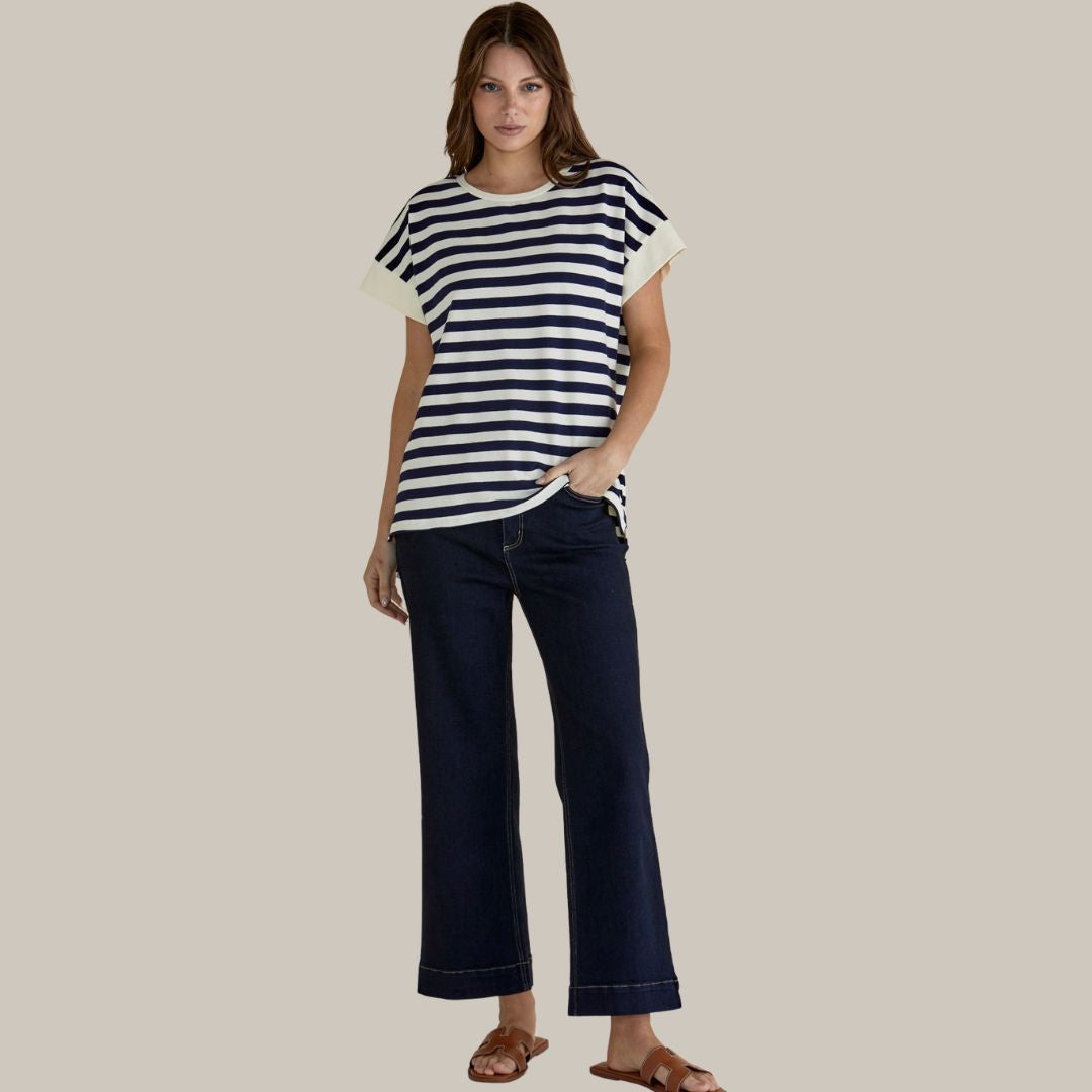 Betty Basics Willa Tee in Navy/Cream Stripe available at Bear & Moo