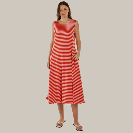 Betty Basics Sabrina Maxi Dress | Pink Red Stripe available at Bear & Moo