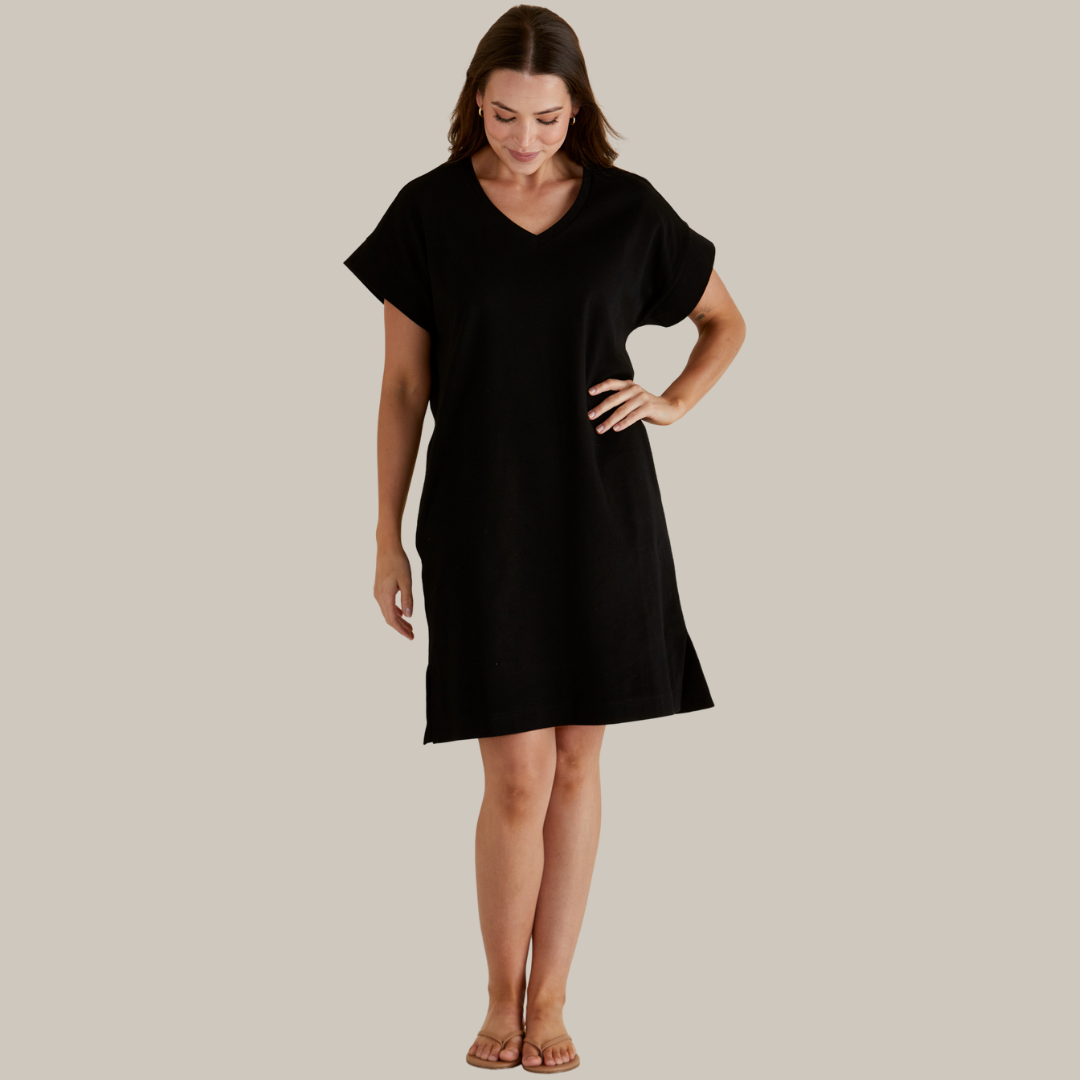 Betty Basics Elise V-Neck Rib Dress | Black available at Bear & Moo