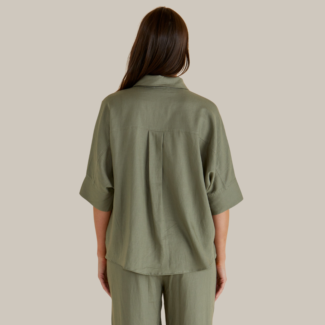 Betty Basics Lynwood Linen Shirt | Olive available at Bear & Moo