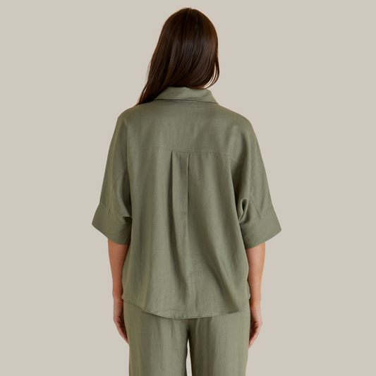 Betty Basics Lynwood Linen Shirt | Olive available at Bear & Moo