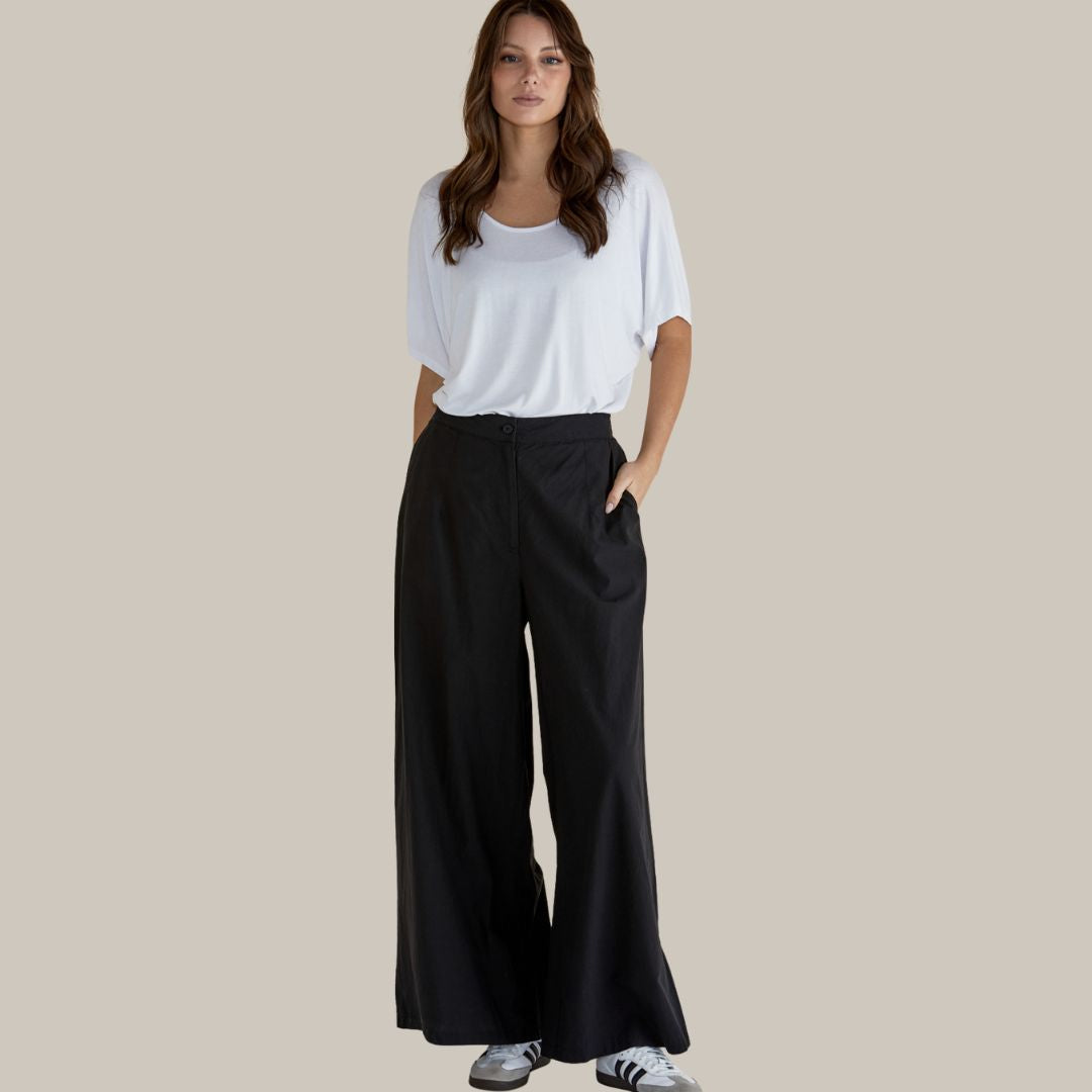 Betty Basics Wendy Wide Leg Pant in Black available at Bear & Moo