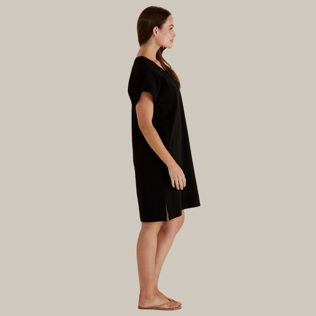 Betty Basics Elise V-Neck Rib Dress | Black available at Bear & Moo