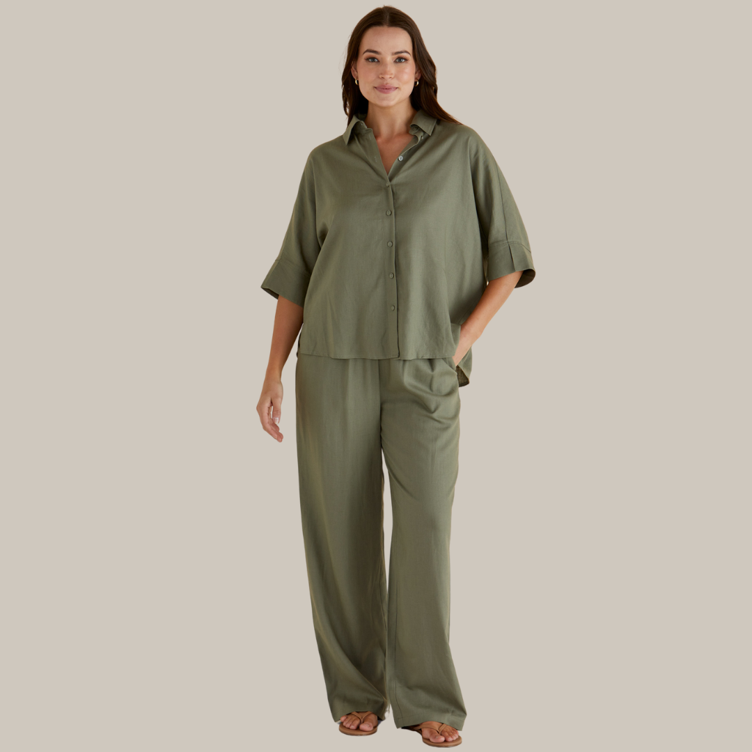 Betty Basics Lynwood Linen Shirt | Olive available at Bear & Moo