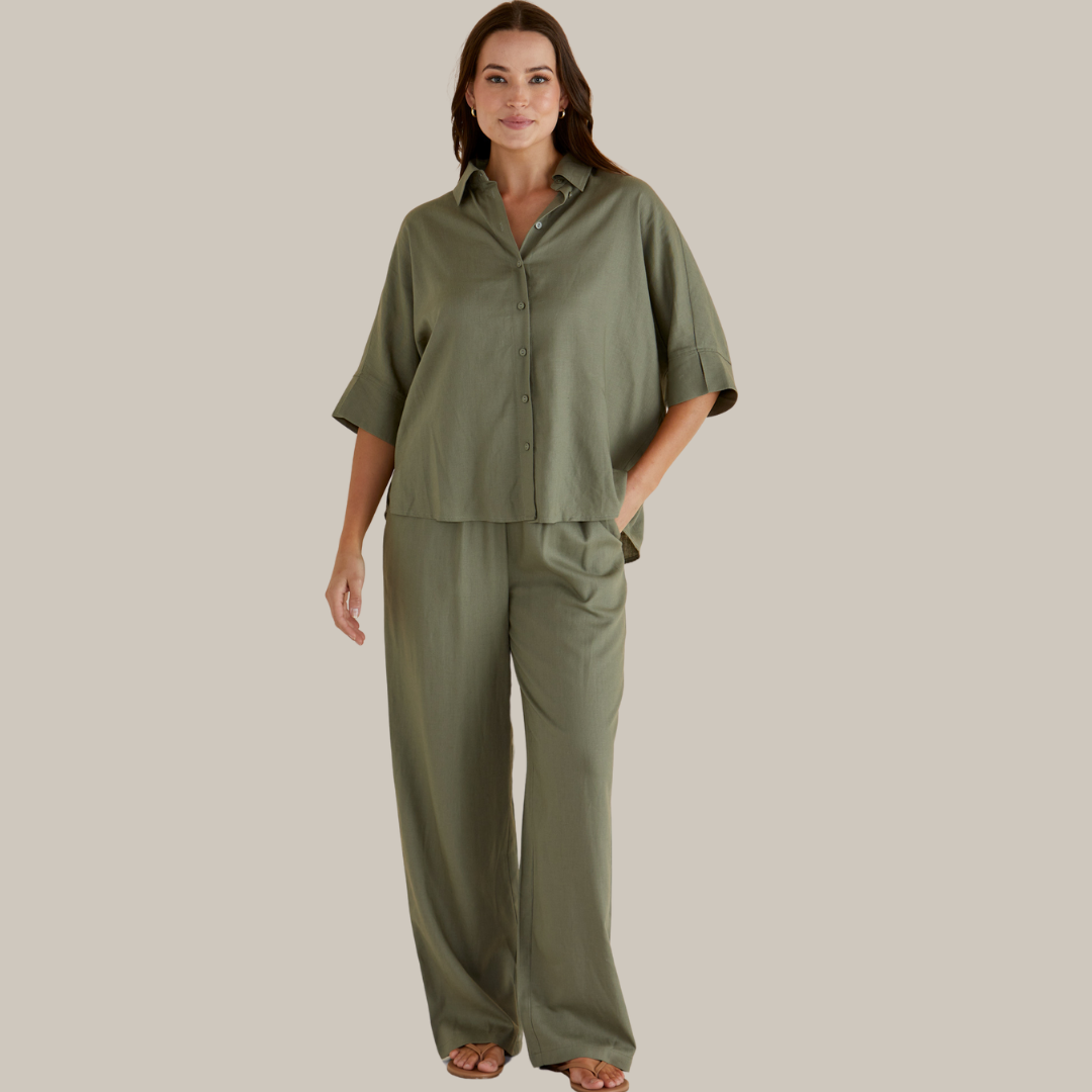 Betty Basics Zaza Relax Pant | Olive available at Bear & Moo