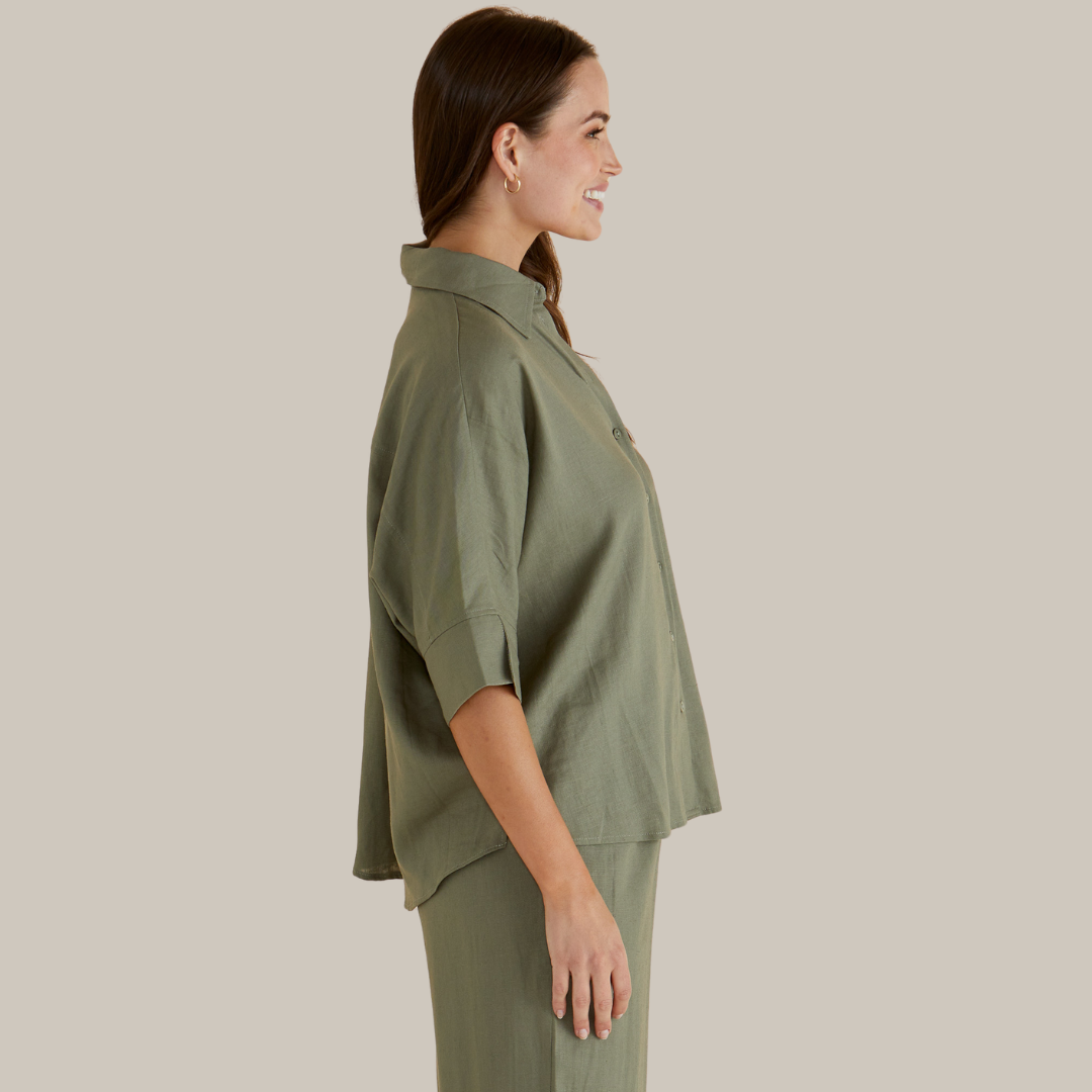 Betty Basics Lynwood Linen Shirt | Olive available at Bear & Moo