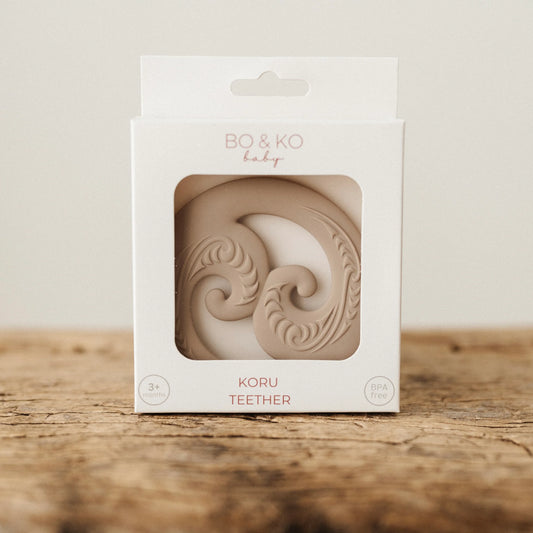 BO & KO Baby Koru Teether in Latte available at Bear & Moo