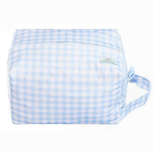 Bear & Moo Nappy Pod | Waterproof Baby Bag in Cornflower Gingham Print