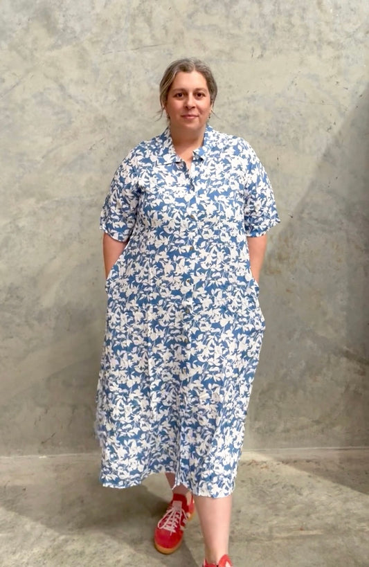 Kirie Drape Dress | Blue Floral