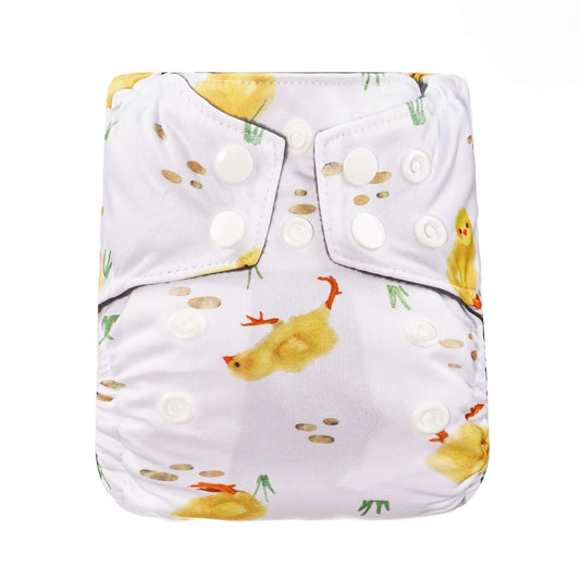 Bear & Moo Reusable Microfibre & Charcoal Bamboo Newborn Nappy in Little Chicks print