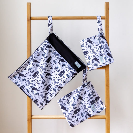 Bear & Moo Medium Wet Bag | Monochrome Animals