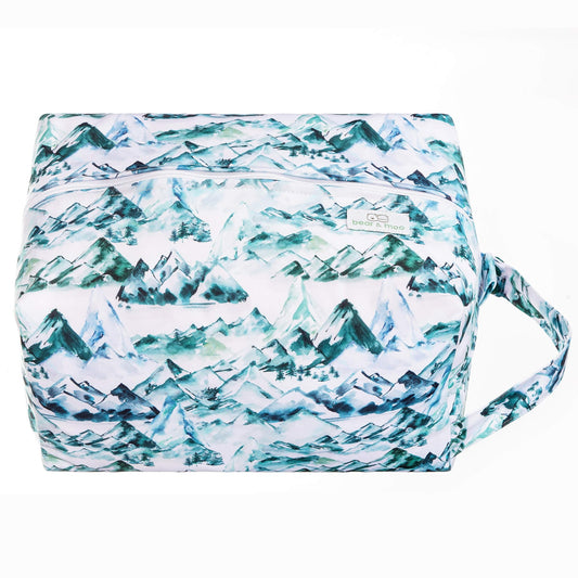 Bear & Moo Nappy Pod | Waterproof Baby Bag in Moody Mountains Print