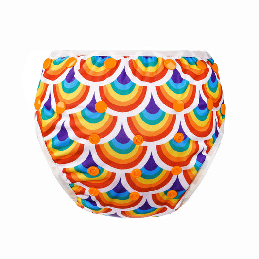 Bear & Moo Reusable Swim Nappy in Rainbow Bright print