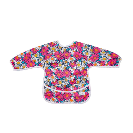 Bear & Moo Sleeved Bib in Retro Daisies print