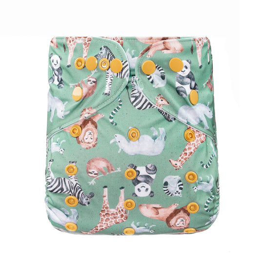 Bear & Moo Reusable Cloth Nappy in One Size Fits Most | Safari Animals print