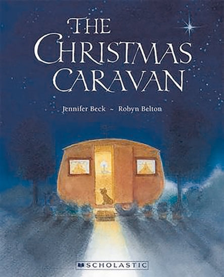 Book cover of 'The Christmas Caravan' with a caravan in a snowy landscape.