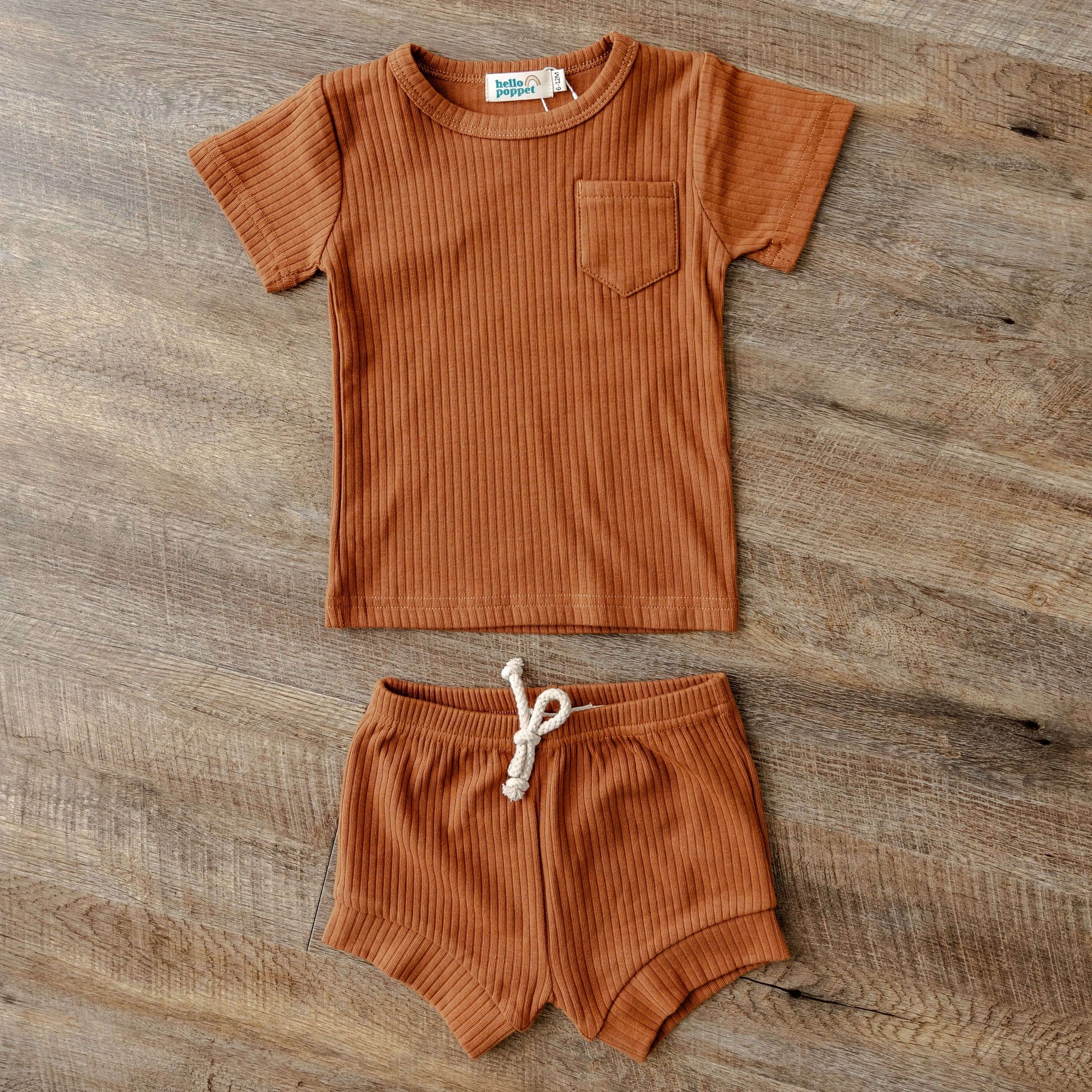 Alex Shorts Set | Kids Ribbed Cotton Short Set in Walnut | available at Bear & Moo