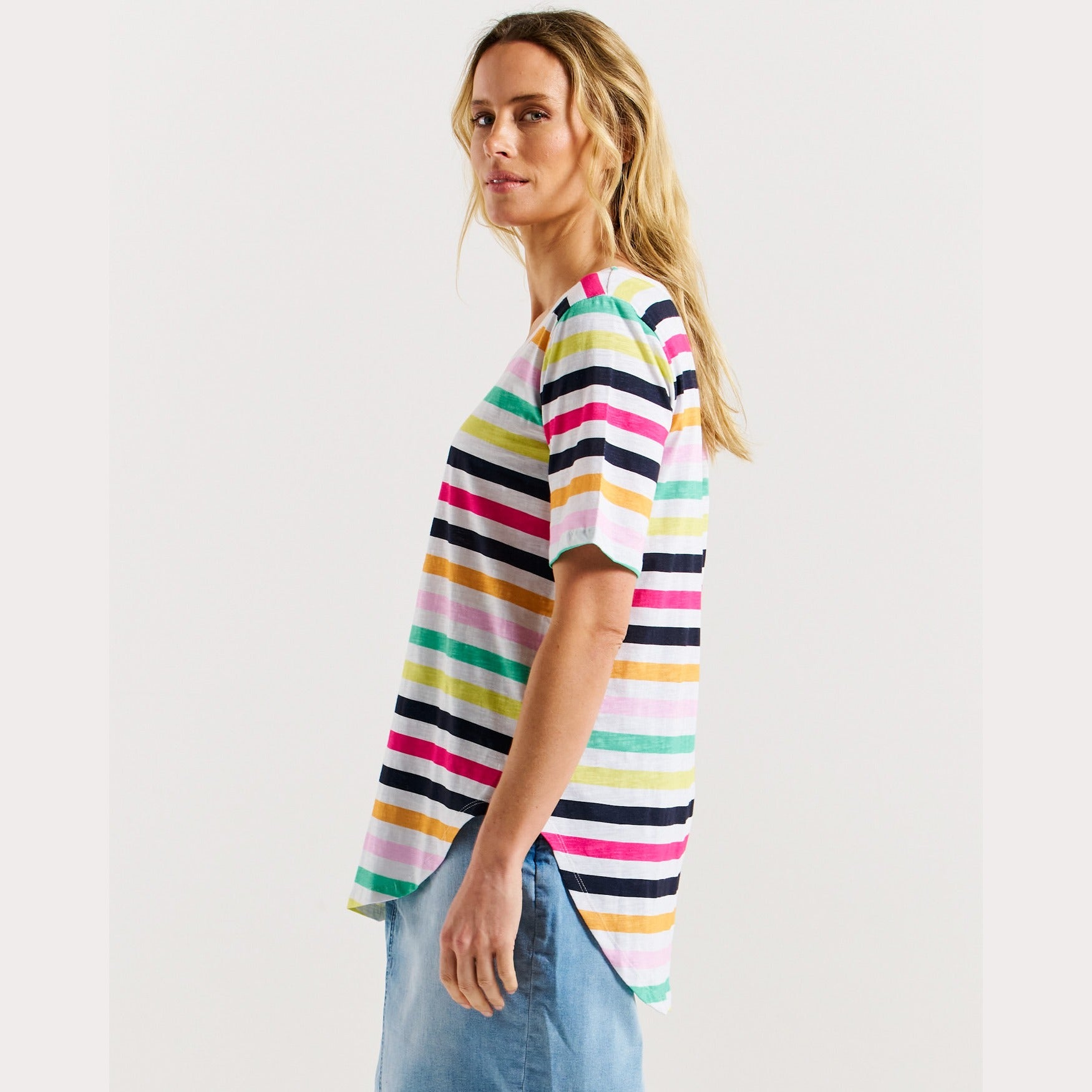 Betty Basics Ariana Tee | Rainbow Stripe available at Bear & Moo