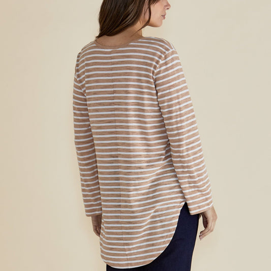 Betty Basics Megan Long Sleeve Top | Beige Stripe available at Bear & Moo