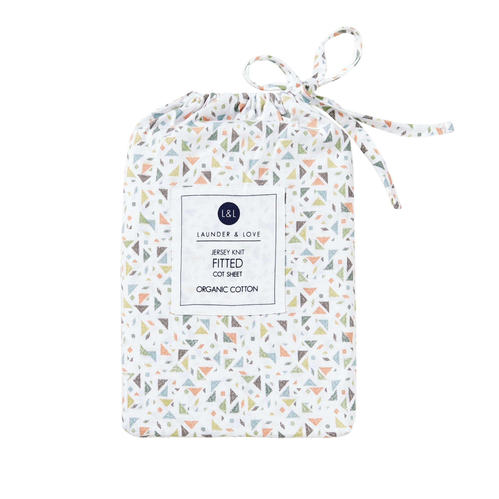 Launder & Love Fitted Cot Sheet in Triangle available at Bear & Moo